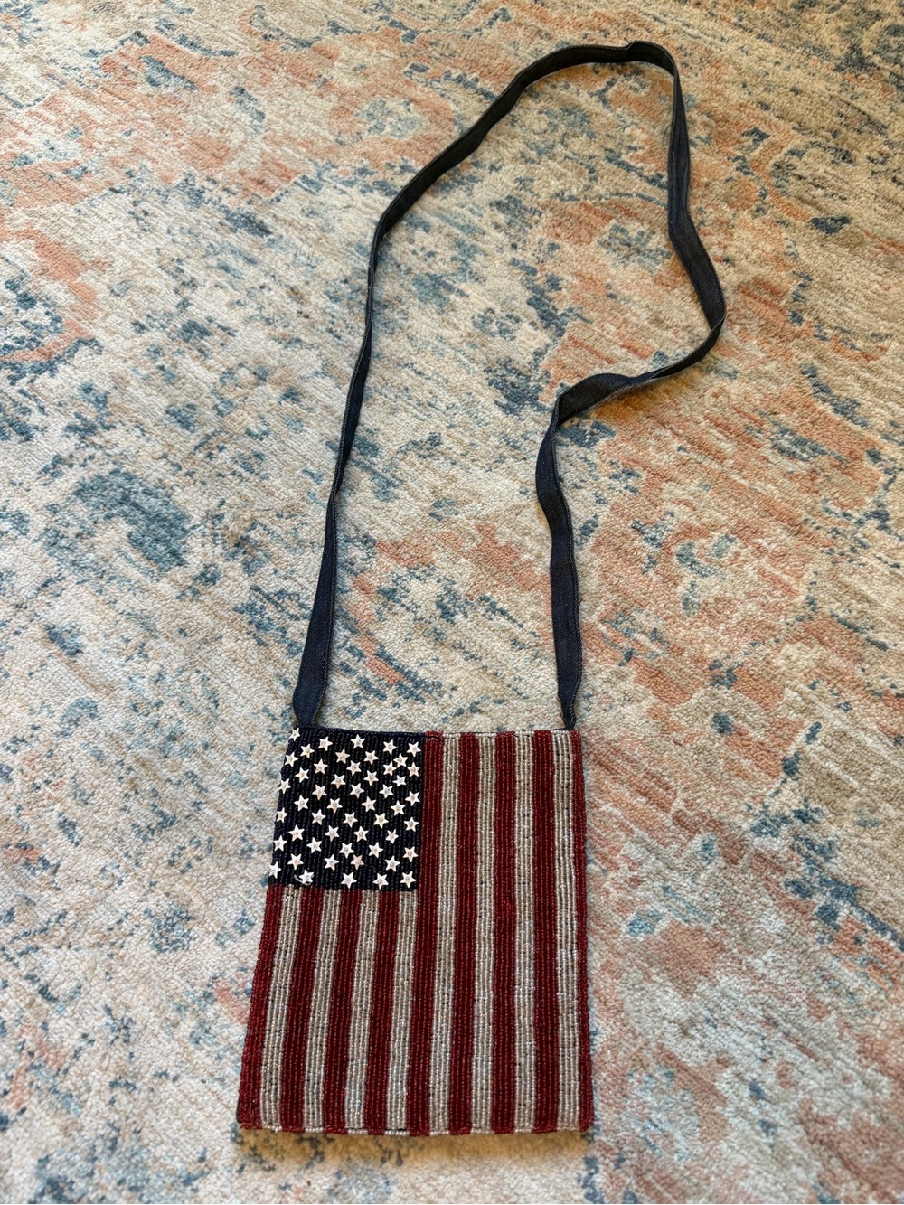 Beaded American Flag Crossbody Bag - Navy, Red & White